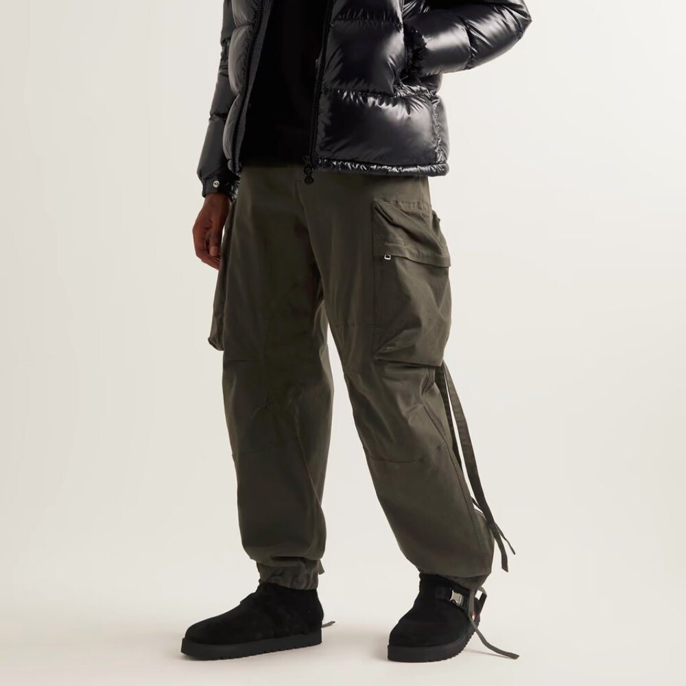 Moncler Military Khaki Green Wide-Leg Stretch-Cotton Cargo Trousers